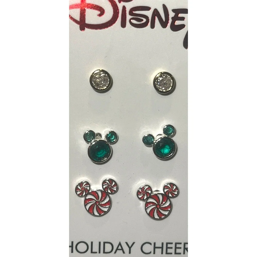Disney Mickey Mouse Holiday Cheer Christmas Stud Earrings Set NWT 3 Pair